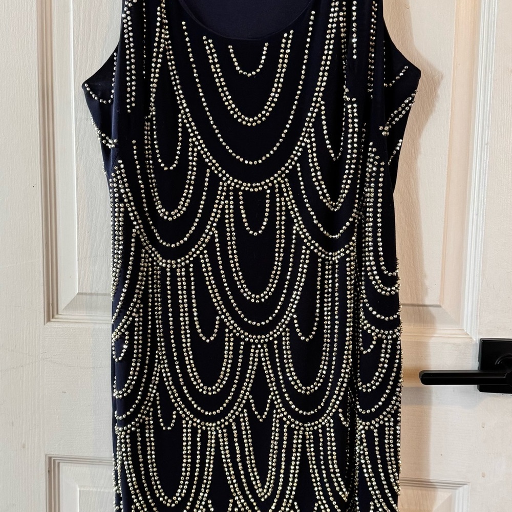 Chic Navy Scalloped rhinestone-studded  Dress cocktail dress